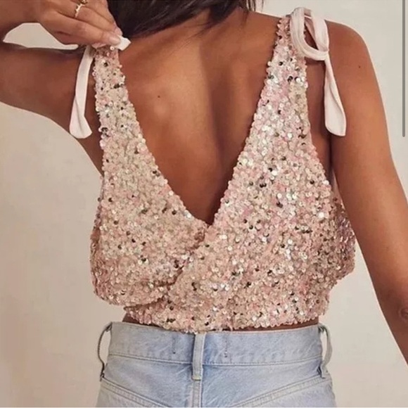 SOLD - Free People Pink Sequin Tank Top - Picture 4 of 6